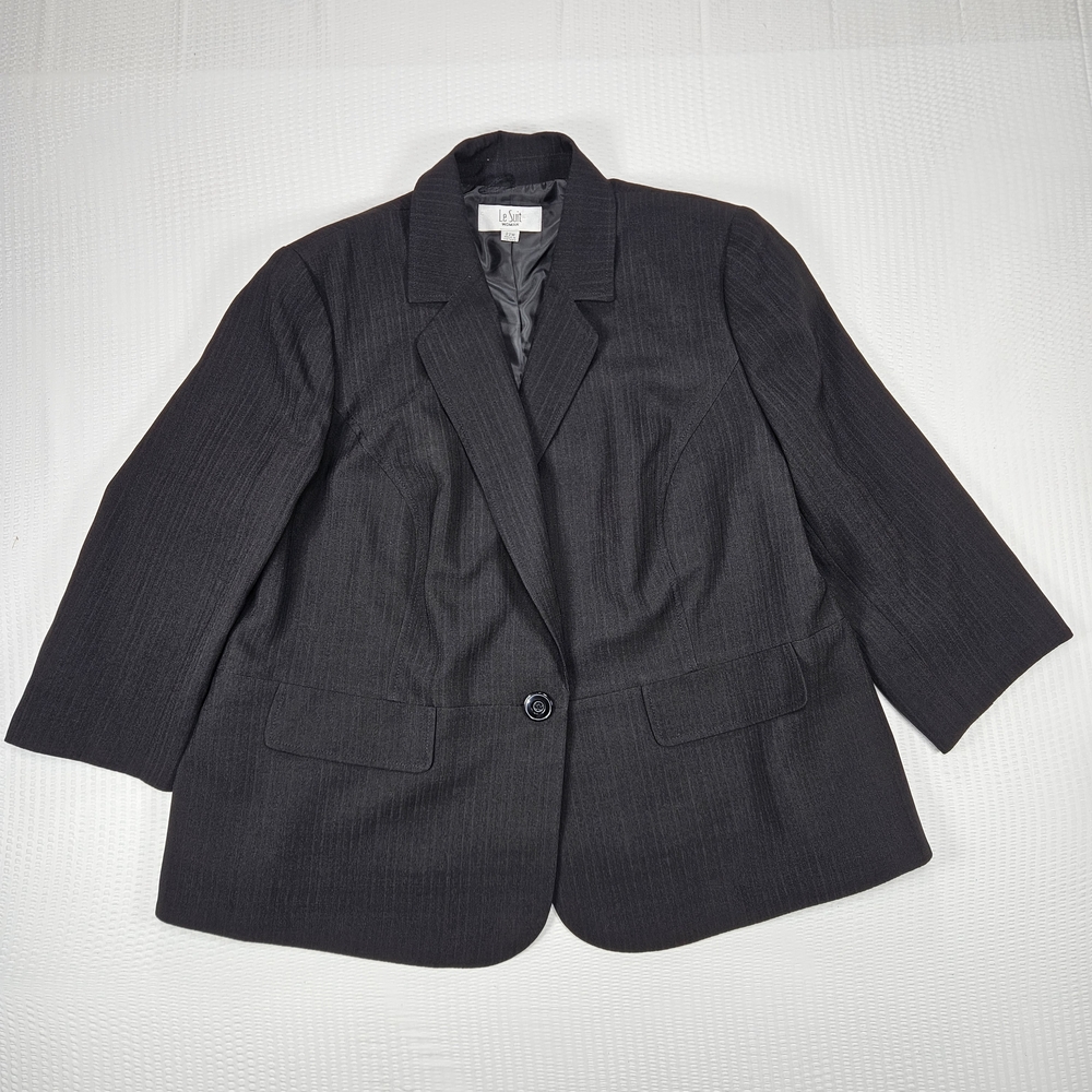 Le Suit Woman Gray Blazer 22W Plus Size Career Business Office Jacket